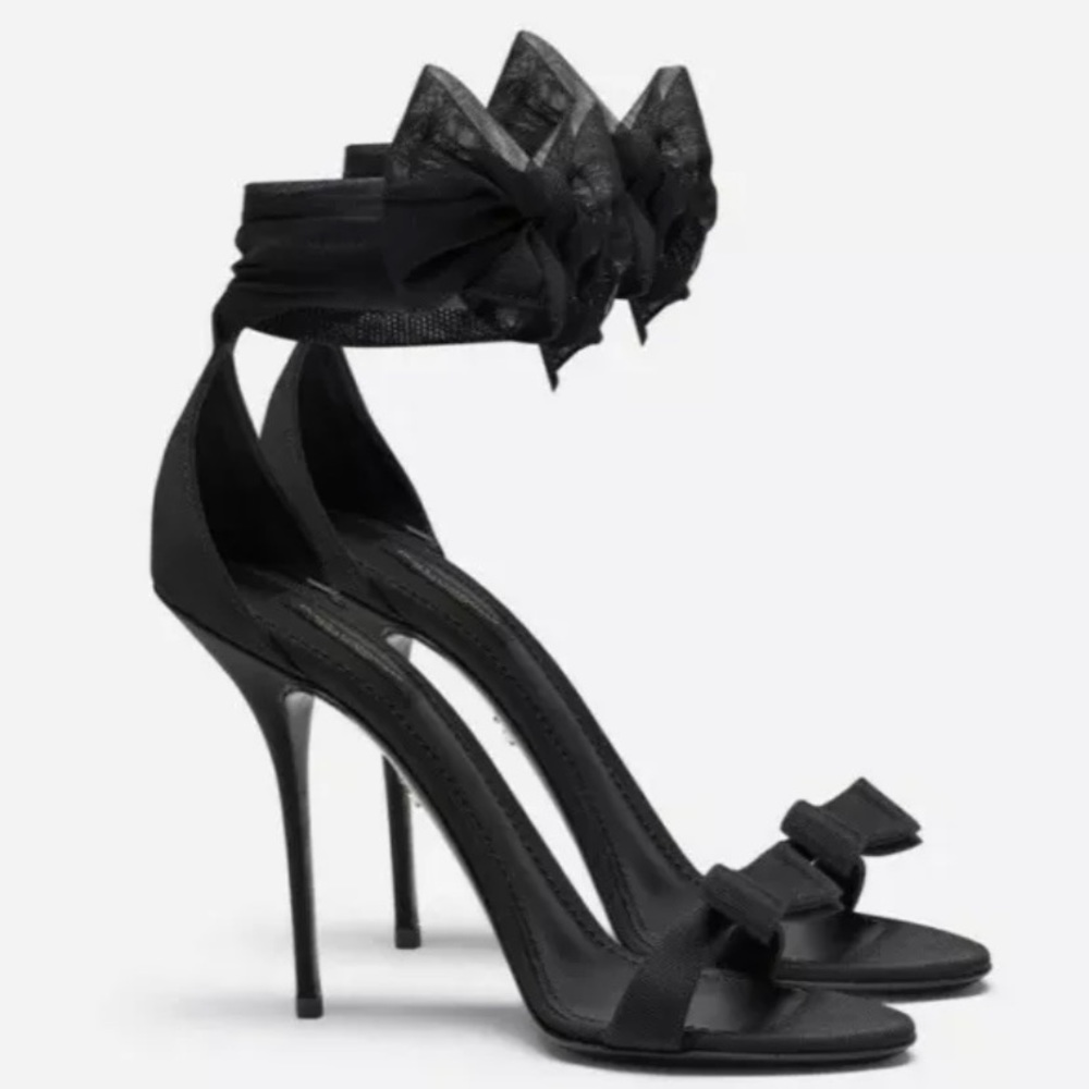 BNIB Dolce & Gabbana Keira Tulle, Grosgrain Bow Heels 37.5